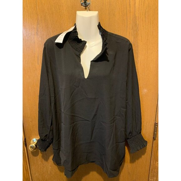 PXL CALESSA BLACK BLOUSE LONG SLEEVEs NEW with tags petite - Picture 1 of 2
